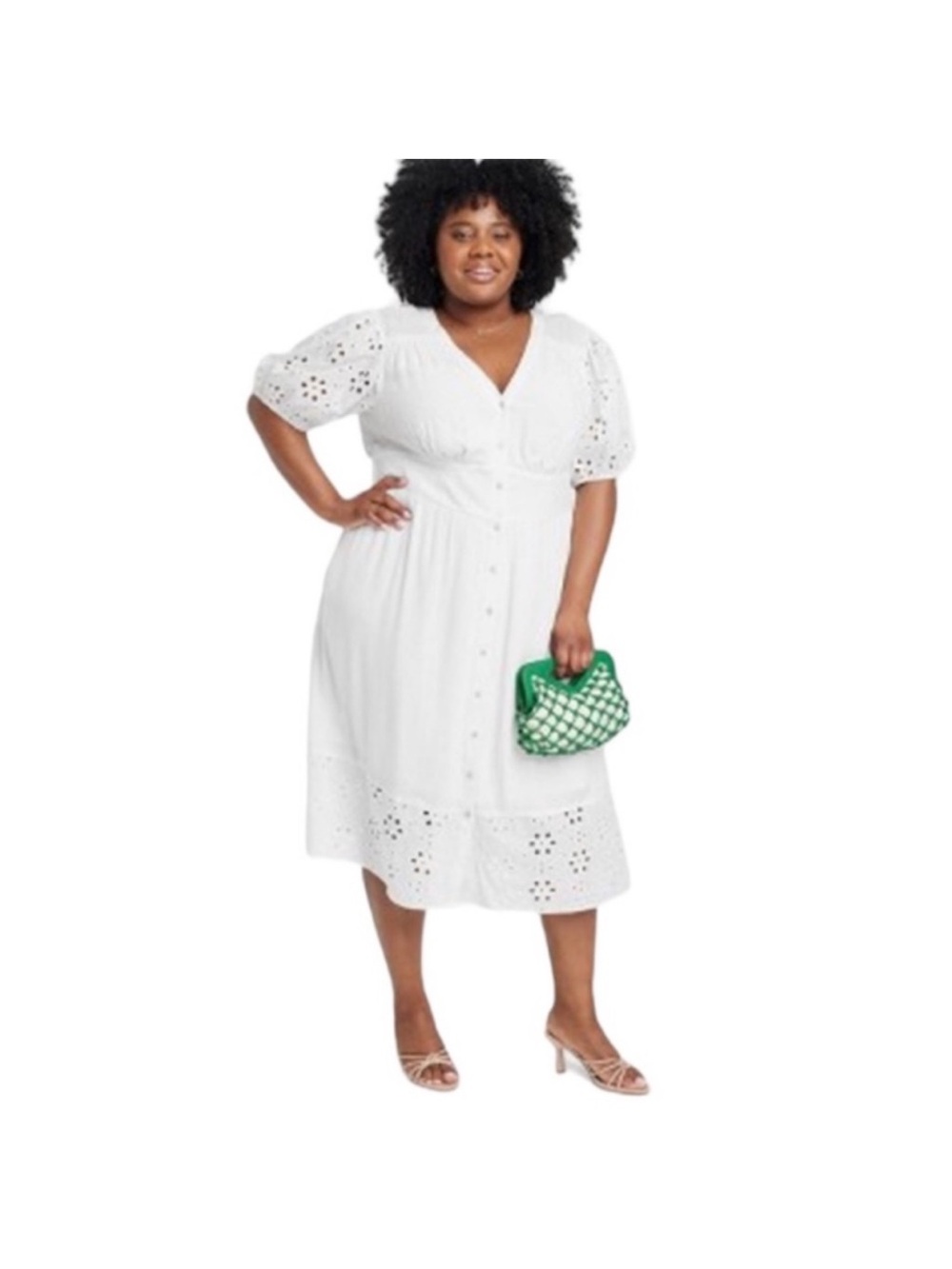 NWT Knox Rose White Midi Dress 4X
Button Up V-Neck Eyelet Pockets
Short Sleeve